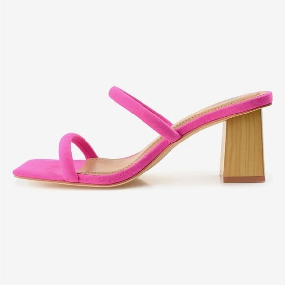 New Journee Collection Henrietta Pink high block wooden heel strappy size 8.5 - Picture 4 of 8